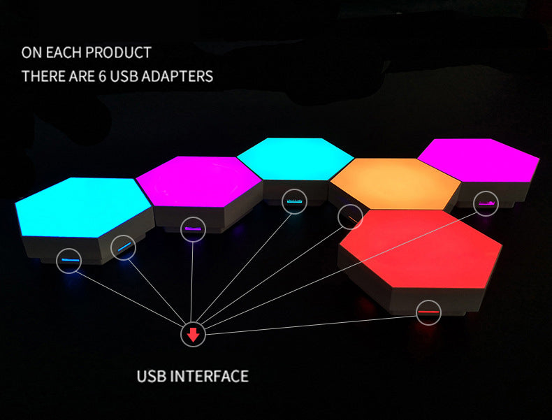 Compatible with Apple, Wireless Smart Phone Controlled LED Modular Honeycomb Light DIY Assembly Hexagonal Quantum Light Working With Android IOS System