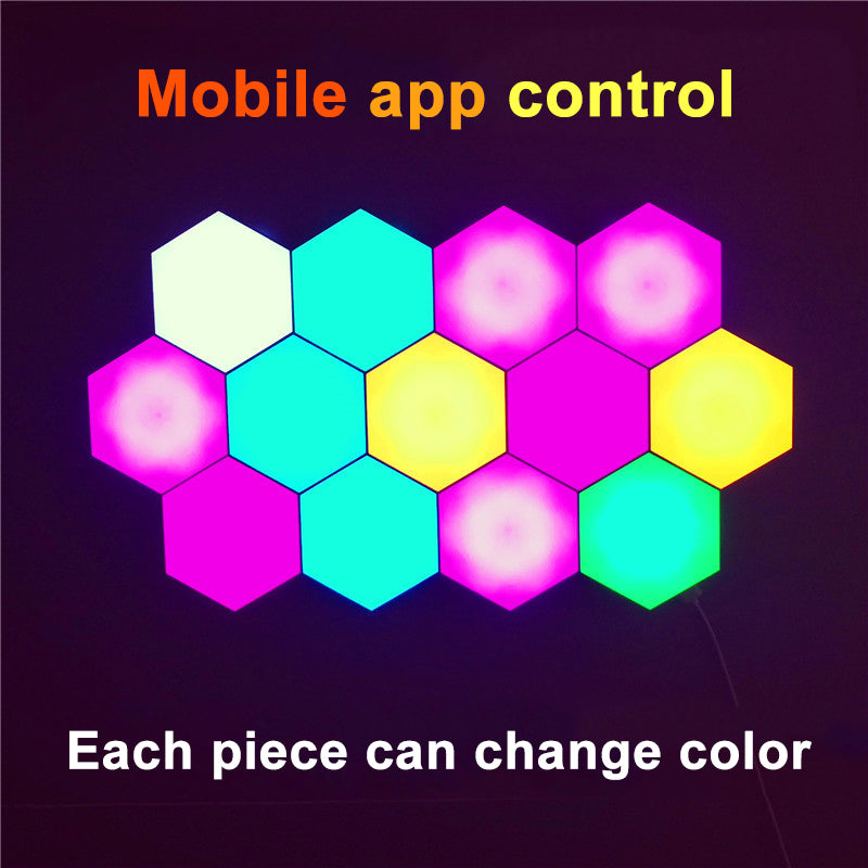 Compatible with Apple, Wireless Smart Phone Controlled LED Modular Honeycomb Light DIY Assembly Hexagonal Quantum Light Working With Android IOS System